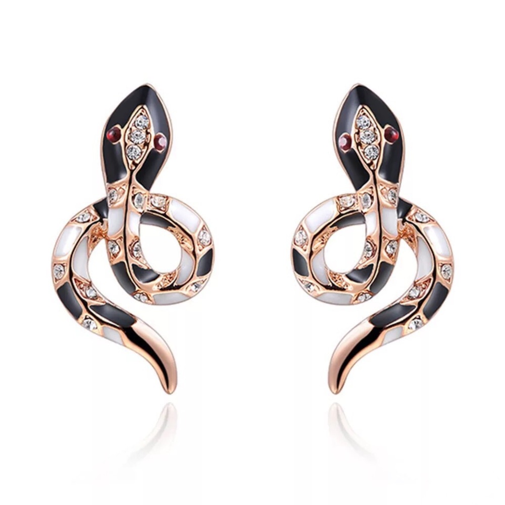 Gold & Black Snake Stud Earrings